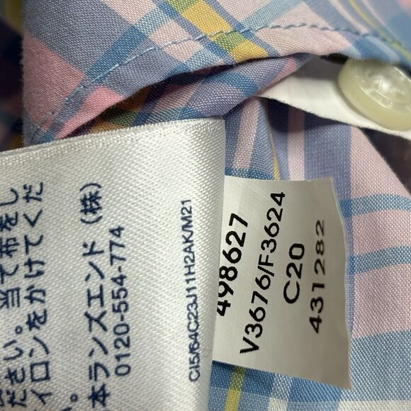Lands End Button Down Shirt Mens M 15-15.5 Pink Blue Plaid Traditional Fit‎ - Picture 9 of 10